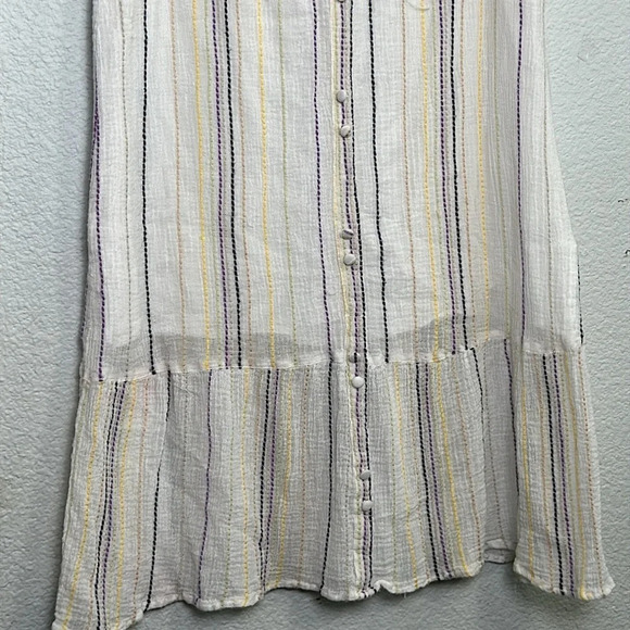 Michael Stars Crinkle Gauze Embroidered Beach Striped Ruffle Hem MidiDress Small - Picture 4 of 9